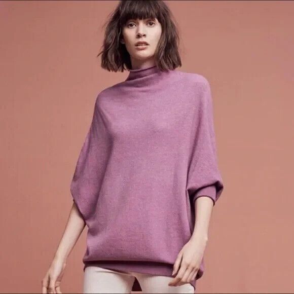 Anthropologie Moth Dolman Slouch Mock Neck Sweater Size XS Mauve Pink Alpaca - Picture 1 of 13